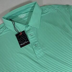 NWT Straight Down Polo Shirt Men XXL Green Striped Short Sleeve Golf Performance